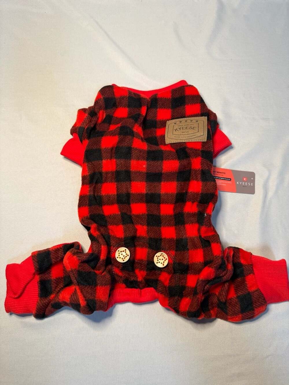Kyeese Wear Dog Pajamas Jumpsuit Fleece Buffalo Plaid Size L (approx 10 lb)